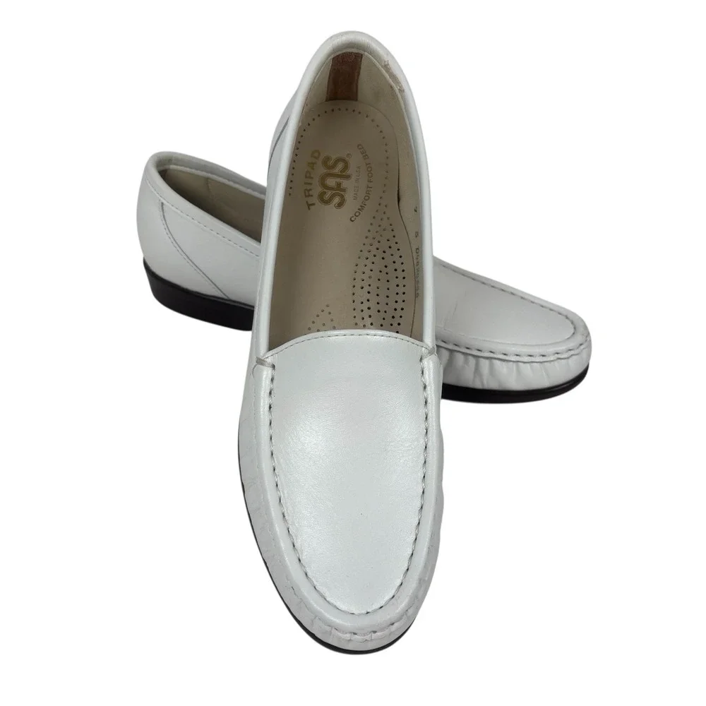 SAS Freetime Patent Leather Loafers/Shoes Womens Sz7 S(narrow) White Made in USA